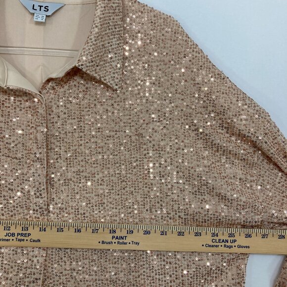 Long Tall Sally size 16 Cream Tan Sequins Long Sleeve Button Down Evening - Picture 7 of 12